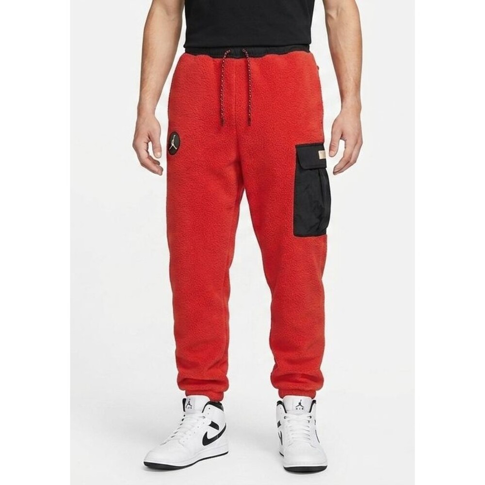 Jordan Mountainside Statement Sherpa Fleece Cargo Pants Red DC9730-673 M EUC